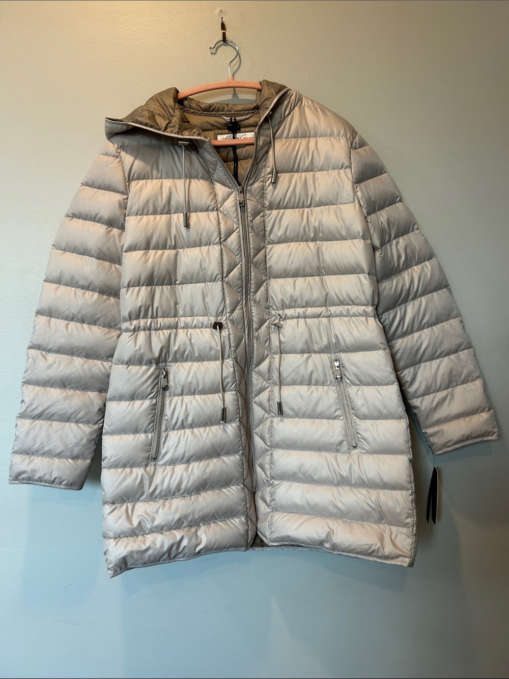 Kenneth Cole New York Cream Quilted Hooded Puffer Coat